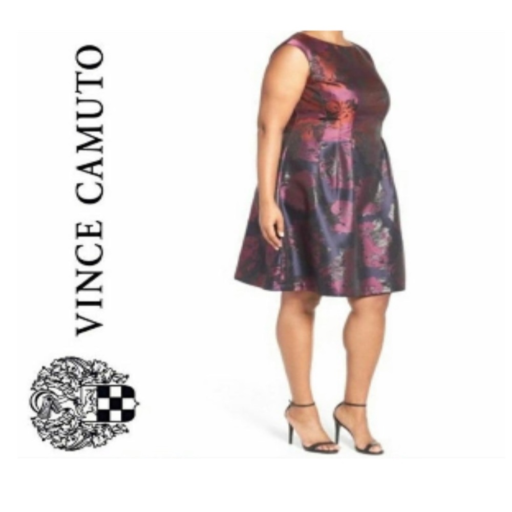 Vince Camuto Metallic Jacquard Fit and Flare Dress